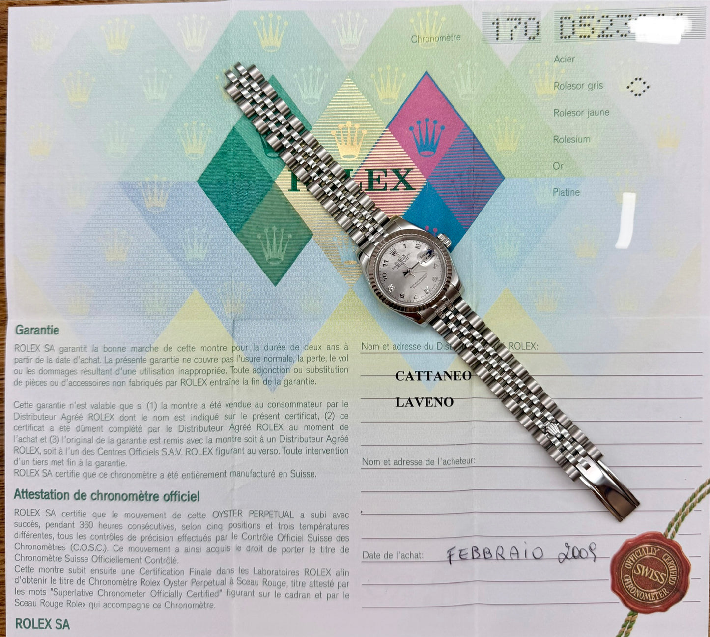 Rolex Datejust Lady 179174 full set 2009 Madreperla Brilli